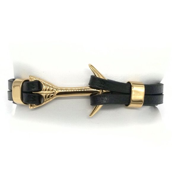 🎉HOSTESS PICK🎉 Mens Gold Arrow Head Clasp Leather Bracelet. - Picture 3 of 5